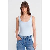 Dilvin Women's Sleeveless Ribbed Cotton-blend Bodysuit in Baby Blue | Size: Large