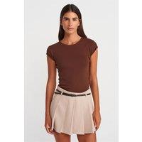 Dilvin Women's Slim Fit Cotton Crew Neck T-Shirt in Brown | Size: Small