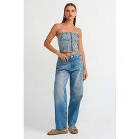 Dilvin Women's Women's High-Waist Balloon Wide-Leg Jeans in Mid Blue | Size: Medium
