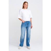 Dilvin Women's High-Waist Wide-Leg Mom Jeans in Mid Blue | Size: XS
