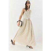 Bianco Lucci Women's V-Neck Vest & Maxi Skirt Two-Piece Coord Set in Beige | Size: Small