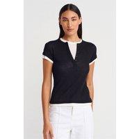 Dilvin Women's Women's Cotton V-Neck Button T-Shirt in Black | Size: Small