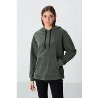 Tommy Life Women's Oversized Plush Hoodie With Embroidery in Khaki | Size: 2XL