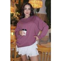 Tommy Life Women's Oversized Crew Neck Sweatshirt in Mauve | Size: Small
