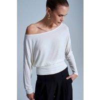 Dilvin Women's Relaxed Boat Neck Long Sleeve Blouse in White | Size: Medium