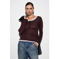 Dilvin Women's Slim Fit Cotton Button-Front Blouse in Chocolate | Size: Small
