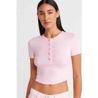 Dilvin Women's Slim Fit Crop Blouse With Buttons in Baby Pink | Size: Small