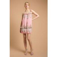 Oasis Women's Rope Detail Neckline Bubble Hem Mini Dress in Salmon | Size: 16