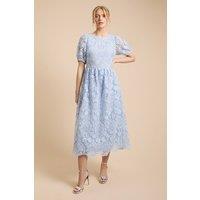 Oasis Women's Premium Floral Lace Puff Sleeve Midi Dress in Mint | Size: 12