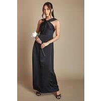 Coast Women's Petite Twisted Halterneck Satin Maxi Bridesmaid Dress in Black | Size: 6