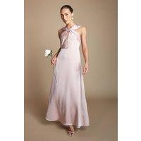 Coast Women's Petite Twisted Halterneck Satin Maxi Bridesmaid Dress in Blush | Size: 14