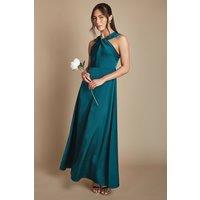 Coast Women's Petite Twisted Halterneck Satin Maxi Bridesmaid Dress in Emerald | Size: 8