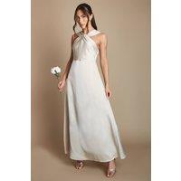 Coast Women's Petite Twisted Halterneck Satin Maxi Bridesmaid Dress in Champagne | Size: 8