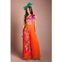 Coast Women's One Shoulder Corsage Orange Pleated Jumpsuit | Size: 10