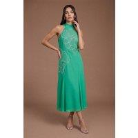 Coast Women's Embellished Midi Dress With Godet Pleats in Green | Size: 14