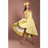Coast Women's Lisa Tan Bow Shoulder Jacquard Midi Dress in Yellow | Size: 10