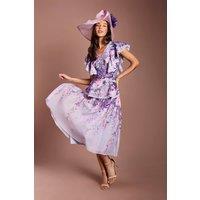 Coast Women's Lisa Tan V Neck Ruffle Shoulder Midi Dress in Lilac | Size: 12