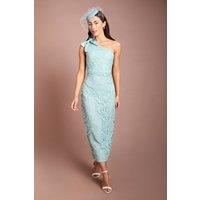 Coast Women's Lisa Tan One Shoulder Bow Detail Midi Dress in Pale Blue | Size: 10