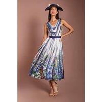 Coast Women's Lisa Tan Bow Detail Printed Organza Midi Dress in Navy | Size: 14