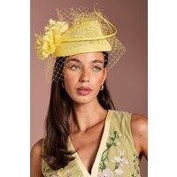 Coast Women's Lisa Tan Flower & Net Detail Pillbox Fascinator in Lemon