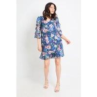 Wallis Women's Floral Print Ruffle Shift Dress in Navy | Size: 10