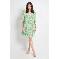 Wallis Women's Floral Print Ruffle Shift Dress in Green | Size: 18