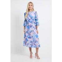 Wallis Women's Petite Floral Burn Out Ruffle Sleeve Midi Dress in Pink | Size: 18