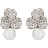 Latelita Women's Iris Flower & Pearl Dangle Earrings Silver in White