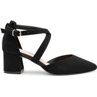 Paradox London Women's Micro Suede 'Ffion' Wide Fit Mid Block Heel Cross Strap Court Shoe in Black | Size: 9E