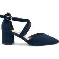 Paradox London Women's Micro Suede 'Ffion' Wide Fit Mid Block Heel Cross Strap Court Shoe in Navy | Size: 3E