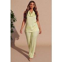 Femme Luxe Women's Cowl Neck Sleeveless Top & Wide Leg Trouser Set in Lemon | Size: 10