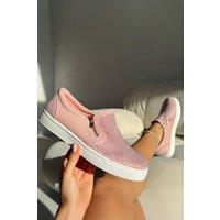 Love Lemonade Women's Crystal Suede Zip Pumps Trainers in Pink | Size: 8