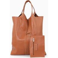 Sarta Women's Studded Shoulder Bag Italian Leather in Tan