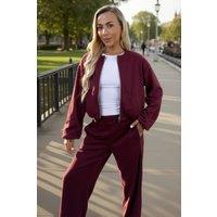 AX Paris Women's Burgundy Bubble Hem Cropped Soft Bomber Jacket | Size: 12