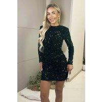 AX Paris Women's Green Velvet Sequin Long Sleeve Mini Dress | Size: 16