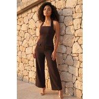 Dusk Women's Halter Neck Jumpsuit in Chocolate | Size: 10