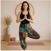 KDMD Women's Nomad Sari Green Tones Block Print Mushroom Pants S M