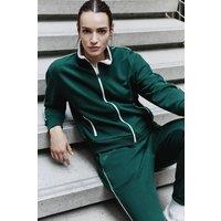 Tommy Life Women's Oversized Zip-collar Sweatshirt & Pants Set in Dark Green | Size: Large