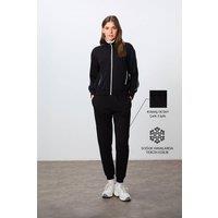 Tommy Life Women's Oversized Zip-collar Sweatshirt & Pants Set in Black | Size: XL