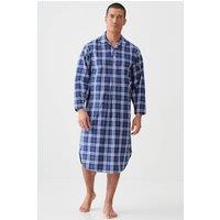 British Boxers Men's "Chester Blue on Blue" Check Crisp Cotton Nightshirt in Dark Blue | Size: Medium