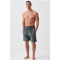 British Boxers Men's "Jura" Tartan Brushed Cotton Sleep Shorts in Dark Green | Size: Small