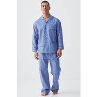 British Boxers Men's "Stowe Prussian Blue & White Stripe" Crisp Cotton Pyjama Set in Navy | Size: Medium