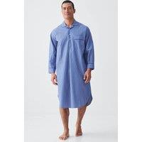 British Boxers Men's "Stowe Prussian Blue & White Stripe" Crisp Cotton Nightshirt in Navy | Size: Large