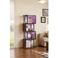 SShaped Geometric Storage Rack with LED Lighting in Brown