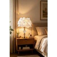 Living and Home Romantic White Feather Table Lamp with Gold Crystal Base