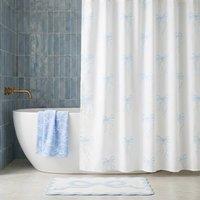 OHS Bows Mould Proof Shower Curtain with 12 Hooks in White | Size: 180 cm width x 180 cm drop