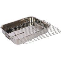 KitchenCraft Stainless Steel Roasting Pan with Rack 43x31x7cm in Silver | Size: 43 x 31 x 7 cm