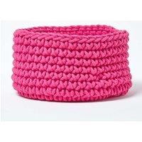 Homescapes Cotton Knitted Round Storage Basket, 37 x 21 cm in Pink | Size: Small