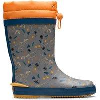 Clarks Tarri Race Kid Grey Print Wellies | Size: 10-Wide Fit