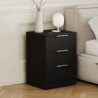 HD Designs Trega 3 Drawer Bedside Chest Table Space Saving Storage in Black